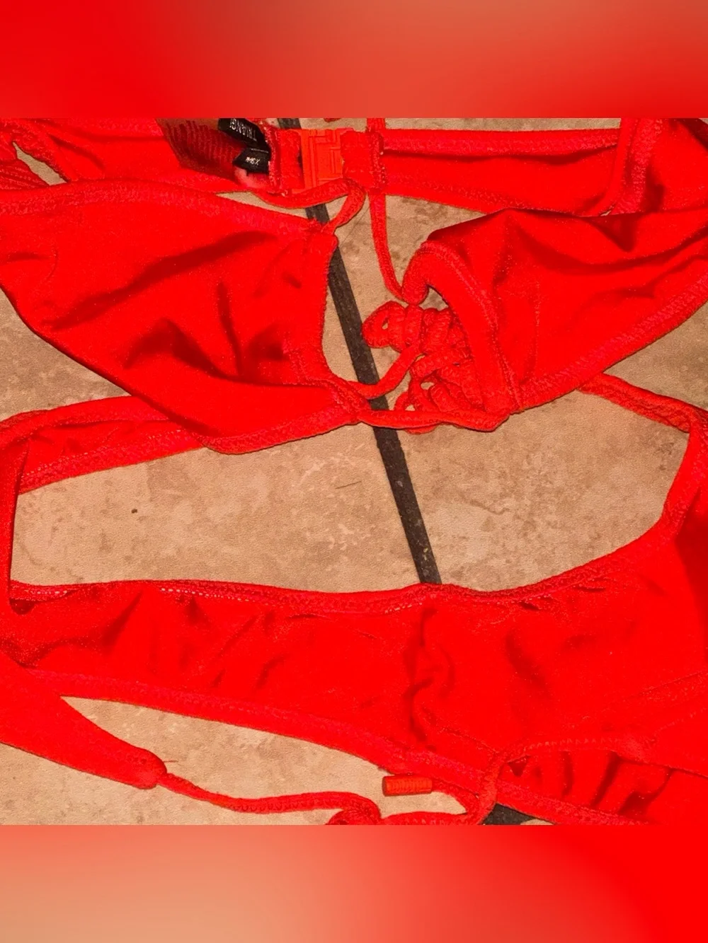 triangl swimwear Neon Coral Ribbed Tie-Side Two-Piece Bikini Set